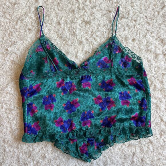 Vintage Gold Label Victorias Secret Green Pink Poly Panel Pj Slip Top Sleeveless - Picture 5 of 10